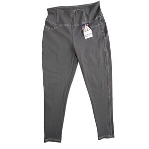 Vooveeya Pants Womens Large Gray High Rise Stretch Pockets Yoga Athletic Gym New
